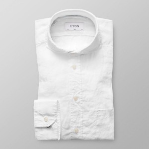 White Extreme Cut Away Linen Shirt